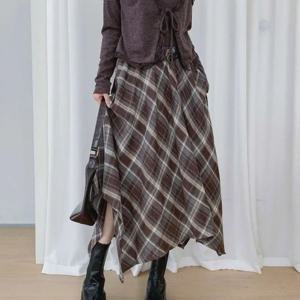 [하프클럽] 헤리티지 체크 언발란스 롱스커트 C26ASK079