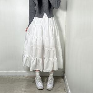 여성 캉캉 플레어 롱 스커트 쉬폰 치마 [2color 속치마 봄 여름 A라인 밴딩 프릴 데이트 휴양지 룩 블랙 화이트 발레코어]