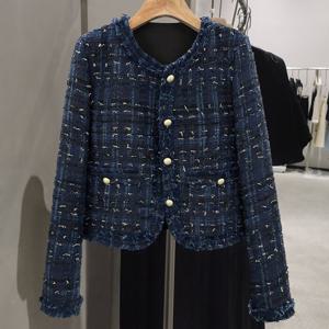 [브리치] 제로투올샵2 / 블루 트위드 여성 숏 재킷 가을 겨울 다크블루 S