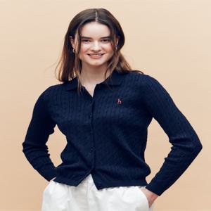 헤지스 여성 [[25SS]] WSSW5AC12N2 [스테디셀러]네이비 짜임 면 가디건