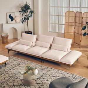 볼튼 4인 하프스윙기능 리브 패브릭 구스 소파+스툴