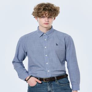 남성 HZSH5B311B2 블루 마이크로 체크 뱀부 혼방 셔츠