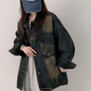 [브리치]  / 배키 오버핏 스티치 빈티지 워싱 융기모 데님 자켓
