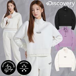 디스커버리 가격인하 여성 크롭 반집업 세미오버핏 맨투맨 DWTR43044