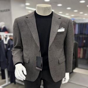 남자 가을겨울 울 70% 모직 다크베이지 미니체크 캐주얼 셋업 콤비 자켓
