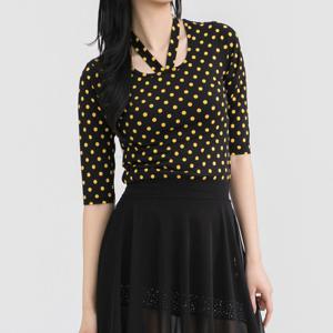 도트 홀터넥 블라우스 댄스스포츠의상 여성 여자 라인댄스복 상의 줌바