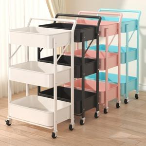 (정리해결/MD픽) 생담 3단 접이식 이동식 카트 웨건 트롤리 수납함 물건정리 선반