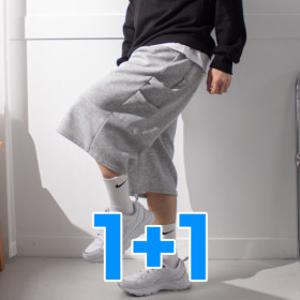 탄탄 와이드 핀턱 카펜터 7부 트레이닝 팬츠 (2장set) / 남자 여자 벌룬 회색 버뮤다 추리닝 반바지 1+1