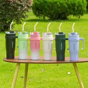 손잡이텀블러 1250ml 빨대뚜껑 솔포함 보냉 보온병 대용량 스텐 텀블러