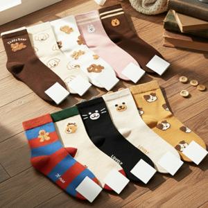 국내생산 남자 여자 5켤레 캐릭터 양말 세트 중목 긴목 패션 귀여운 학생 면 스니커즈