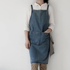 청 데님 주방앞치마 방수 원피스형 코튼 공방 작업 카페 바리스타 OKA-DSAR7