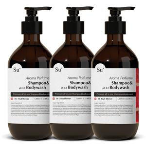 수오가닉 퍼퓸 샴푸워시 프루트샤워 1000ml 3개