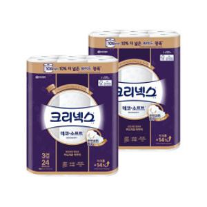 (108mm) 크리넥스 3겹 데코앤소프트 와이드 33MX24롤 2팩 두루마리 화장지 휴지