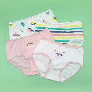 [푸딩언더웨어]푸딩언더웨어 여아 레인보우 아동 무형광 순면 삼각팬티 4매입