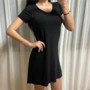 러브율 노브라 티 티셔츠 캡 내장 원피스 홈웨어 반팔