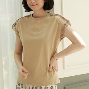 [웬디즈갤러리]어깨 레이스 캡소매 티셔츠 FTS101