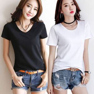 HOTBBA / 여성 기본 라운드넥 브이넥 반팔 티셔츠 URK 141