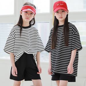 [제니]제니 JN 스트라이프 상하복 여름 여아 주니어 초등학생 면혼방 반팔 반바지 세트복