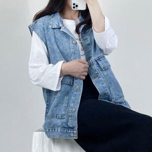 [캣츠원피스][캣츠원피스]루즈핏 청조끼 데님자켓 베스트 기획