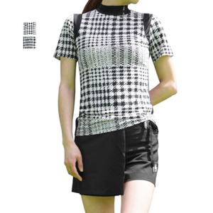 럭스골프 여성 모크넥 패턴 배색 반팔 이너웨어 GQ3M302W