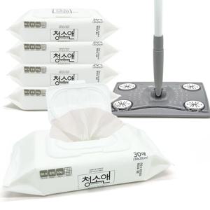 청소앤 물걸레청소포 5팩+밀대세트 캡형 일회용 물걸레포