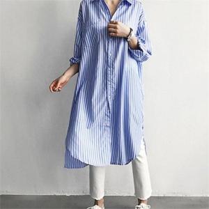 [드림HS몰][드림HS몰] 여성 절개 스트라이프 세로줄 편한 롱셔츠