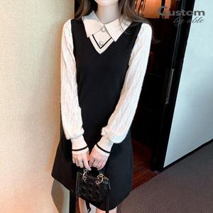 [한정/특가] 러블리 니트 배색 긴팔 원피스_C2310OP631C