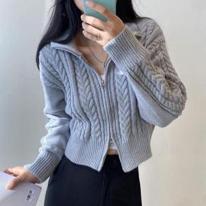 [더블디] 여성 데일리 지퍼 크롭 슬림한 니트 가디건 LK-G013