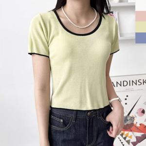 크롭니트 여성 크롭 반팔니트 1P 여름 라운드 시원한 티셔츠