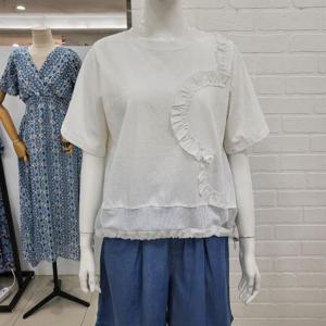 해리앤 DP01 배색 셔링 장식 스트링 티셔츠 HOSP7802