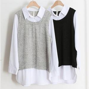 빅사이즈사랑해요 C730L401 조끼배색라운드롱남방 BN