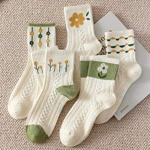 [잇백잇슈] 그린꽈배기중목양말셋 혼합5종 산뜻한컬러