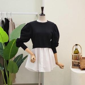 [포커스]  FS4A7KT00490_백 리본 배색 라운드 니트