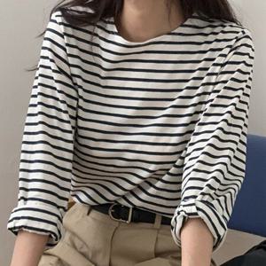 [캣츠원피스][캣츠원피스]국산 라운드 여리핏 스트라이프 긴팔티