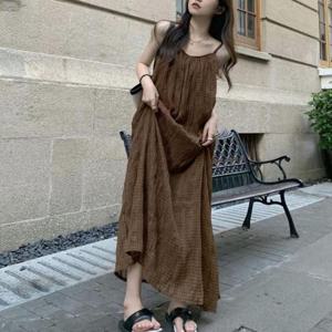 G126038_브라운 쉬폰 끈나시 롱원피스 패션