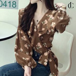 엘케이트 여성 블라우스 프릴 플라워 크롭 랩블라우스 LYT164