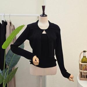 [포커스]  FS4A7ST01092_골지 카라넥 가디건 민소매 세트