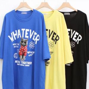 빅사이즈미시옷 힙합 306K187S 캣 빅사이즈 오버 반팔티