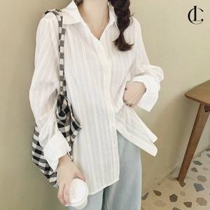 엘케이트 여성 블라우스 긴팔 정장 쉬폰 스트라이프 셔츠 LYT168
