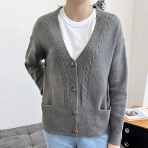 여성 브이넥 꽈배기 니트 가디건 간절기 아우터