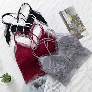 레이스 브라탑 크롭 일체형캡 뷰티백 끈나시 노와이어