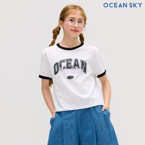 [오션스카이] 여아 레터링 배색 링거 반팔 티셔츠-DBJG5871D01