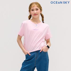[오션스카이] 여아 스냅장식 크롭 반팔 티셔츠-DBJG5882D0P