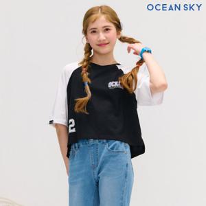 [오션스카이]여아 크롭 라글란 배색 반팔 티셔츠-DBJG5870D03
