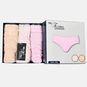 여성 엑스트라 우먼 솔리드 면 미디 삼각 팬티 3매입