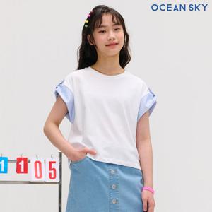 [오션스카이] 여아 스트라이프 롤업 반팔 티셔츠-DBJG5952E01