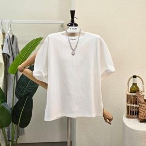 [포커스]  FM4C7TS01491_5부 소매 사이드 슬릿 티셔츠