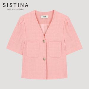 [SISTINA](77size) 트위드 브이넥 크롭 자켓_AWWJKO21070_PI
