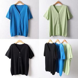 위쉬몰 EB 브이넥버튼반팔가디건(D293H406) 빅사이즈