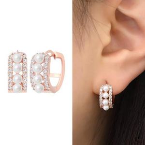 14K 골드필드 핀 진주 큐빅 하객 원터치링 귀걸이